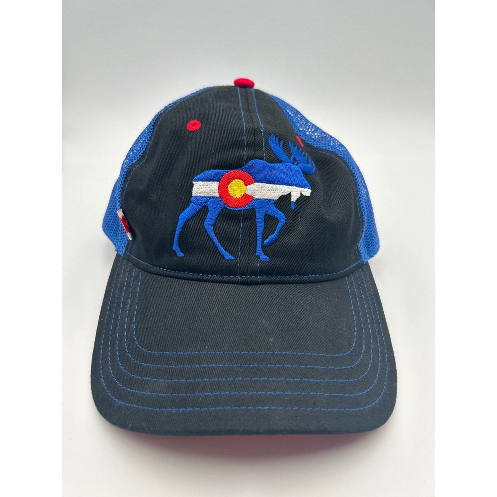 Colorado State Flag Moose Trucker Hat Blue Black Mesh Snapback Baseball Cap - Picture 2 of 4